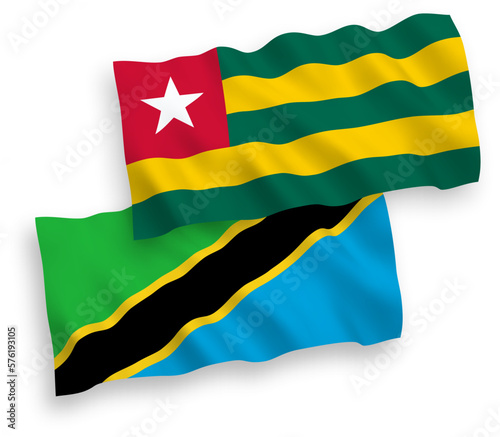 Flags of Togolese Republic and Tanzania on a white background