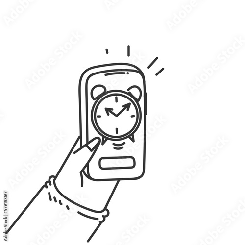 hand drawn doodle clock on phone screen illustration vector