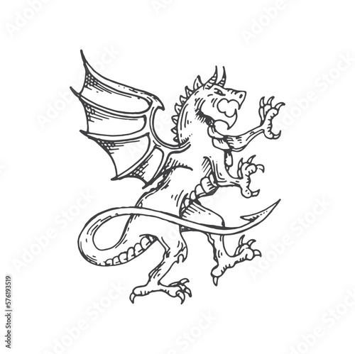 Rampart dragon medieval heraldic monster sketch © Vector Tradition