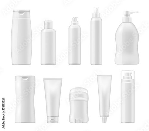 Cosmetics package mockup, realistic 3d vector set