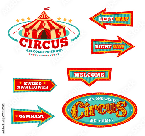 Chapiteau circus, marquee or carnival signs