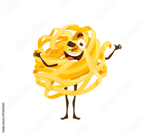 Cartoon tagliatelle pasta character, cute macaroni