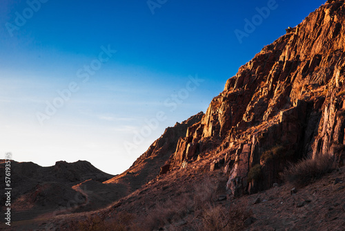 Sunrise rocky picturesque landscape in central asia, in the Almaty region of Kazakhstan.