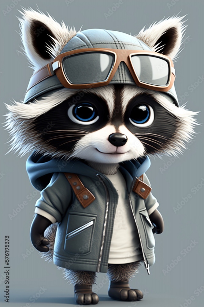 Raccoon  as Super Cute Cool Fashion Model with Expression Generative AI Digital Illustration Part#280223