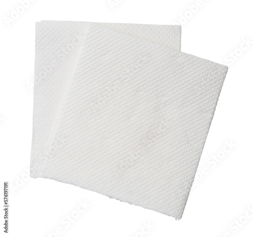 Two folded pieces of white tissue paper or napkin in stack isolated on white background with clipping path in png file format