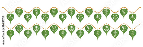 peepal leaf cut ganpati Garland. Decoration for Indian Hindu Auspicious Occasion, ganesh chaturthi special. natural peepal leaf ornate vector, editable design.