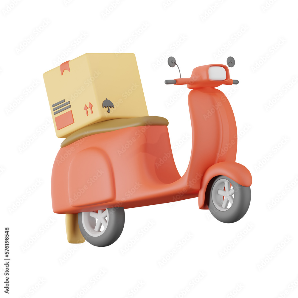 Obraz premium Delivery On Motorcycle Delivey Package 3D Illustrations