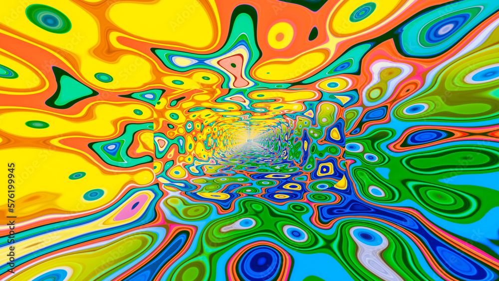 abstract background. different rainbow geometric patterns. tunnel. 3d render illustration