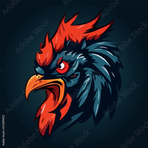 Angry rooster head mascot esport logo vector illustration with isolated background