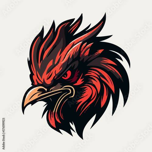 Angry rooster head mascot esport logo vector illustration with isolated background