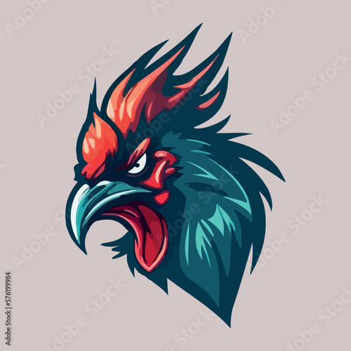 Angry rooster head mascot esport logo vector illustration with isolated background