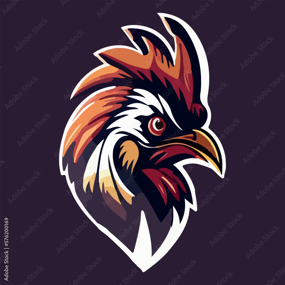 Angry rooster head mascot esport logo vector illustration with isolated background