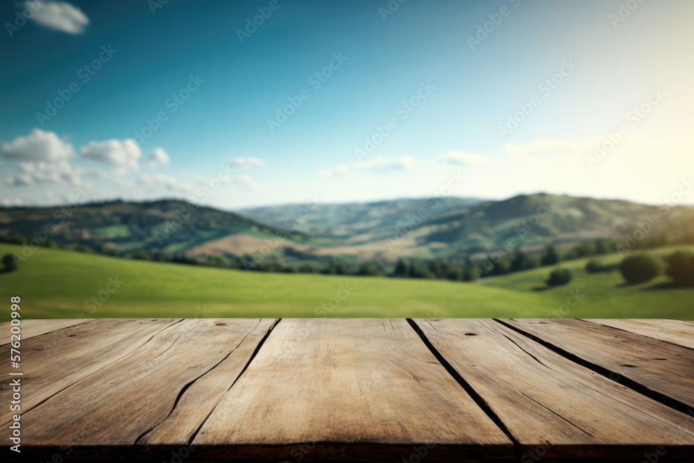 Close up photography of old wooden table with nature Background