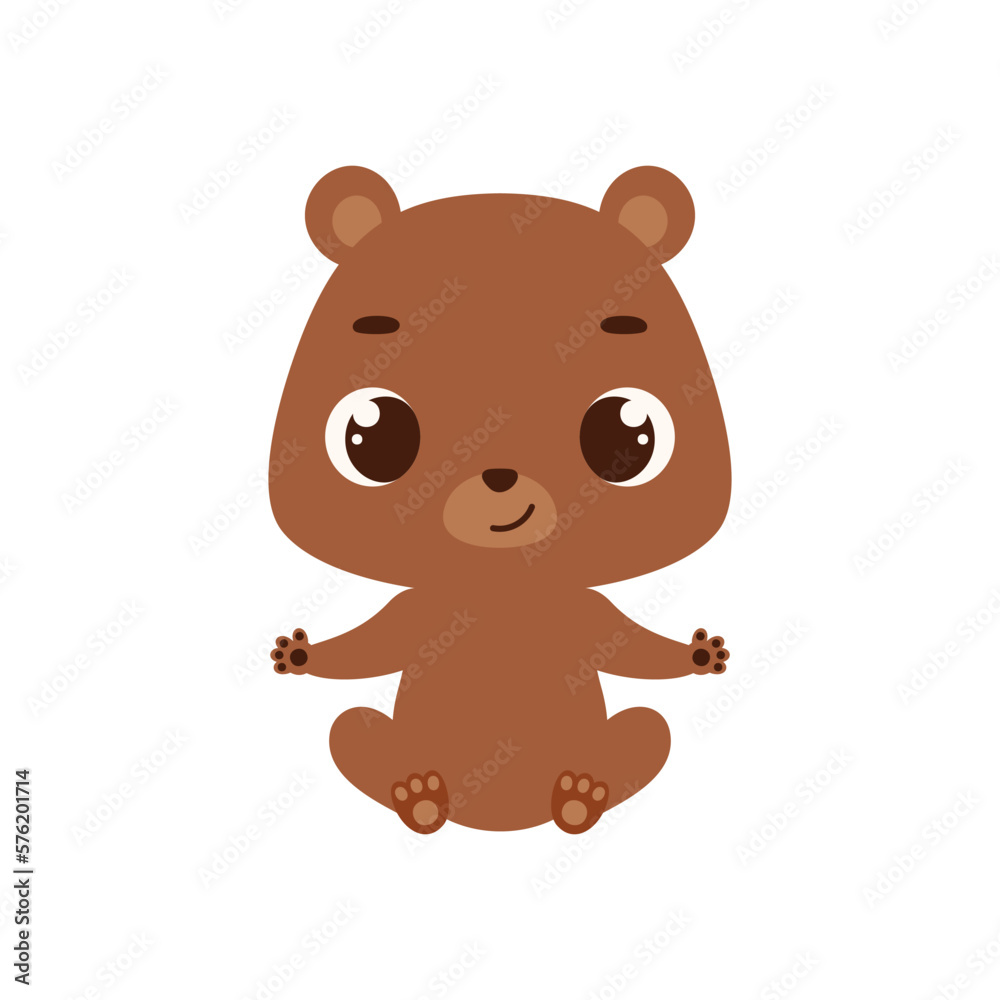 Cute little sitting bear. Cartoon animal character for kids cards, baby shower, invitation, poster, t-shirt composition, house interior. Vector stock illustration Cute little sitting bear. Cartoon animal character for kids cards, baby shower, invitation, poster, t-shirt composition, house interior. Vector stock illustration