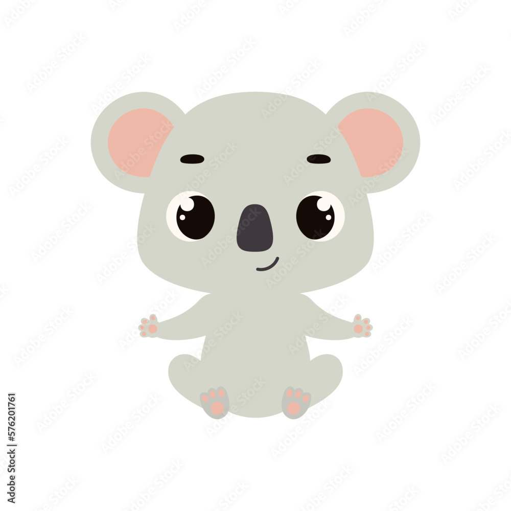 Cute little sitting koala. Cartoon animal character for kids cards, baby shower, invitation, poster, t-shirt composition, house interior. Vector stock illustration Cute little sitting koala. Cartoon animal character for kids cards, baby shower, invitation, poster, t-shirt composition, house interior. Vector stock illustration