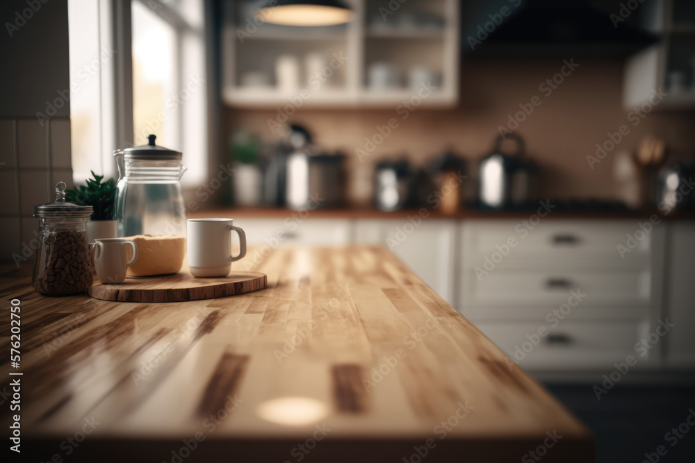 Empty table top with kitchen background Empty table top with kitchen background