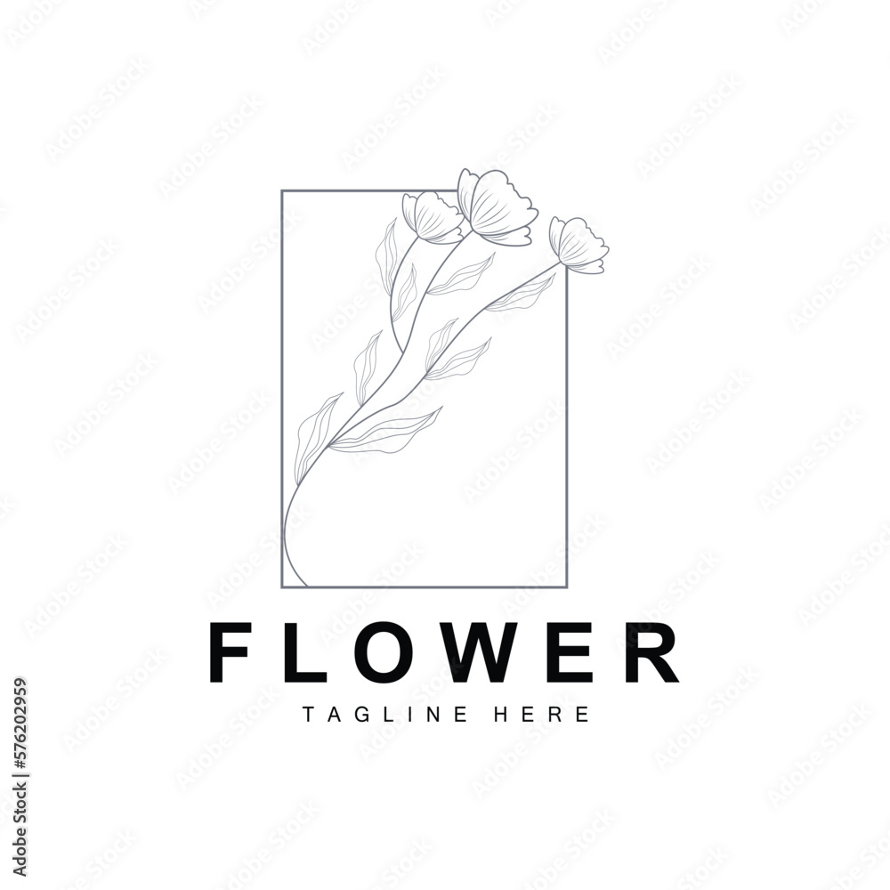 Obraz premium Floral Logo, Leaves And Flowers Botanical Garden Vector, Floral Design Of Life