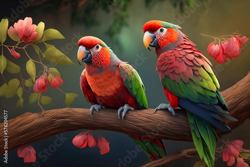 Fotografia beautiful two loving parrot. Generative AI