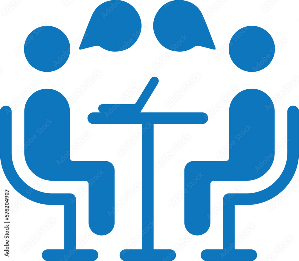 Employer interview icon, business icon blue vector Employer interview icon, business icon blue vector
