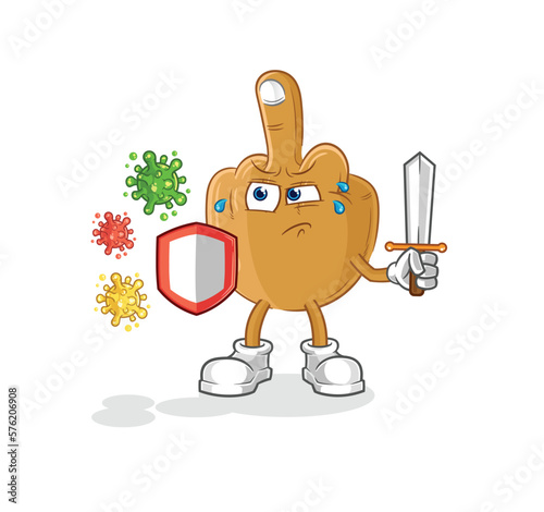 middle finger against viruses cartoon. cartoon mascot vector
