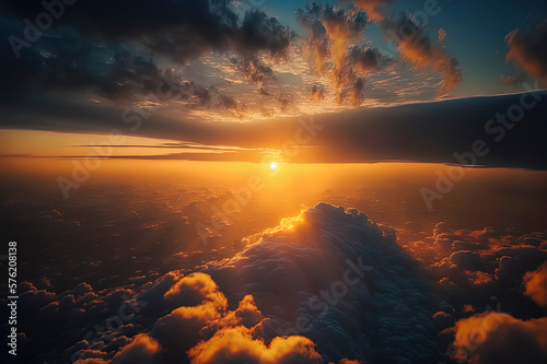 Beautiful sunrise cloudy sky from aerial view photography