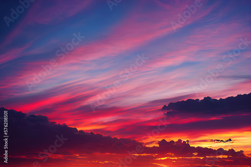 beautiful dramatic sunset sky with fluffy clouds