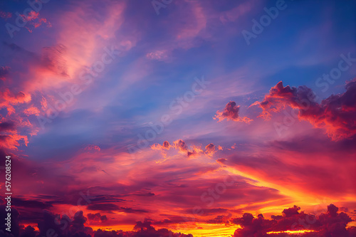 beautiful dramatic sunset sky with fluffy clouds