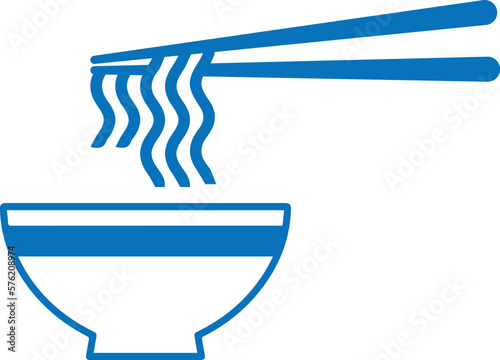 Noodles in bowl with chopsticks icon, food icon blue vector