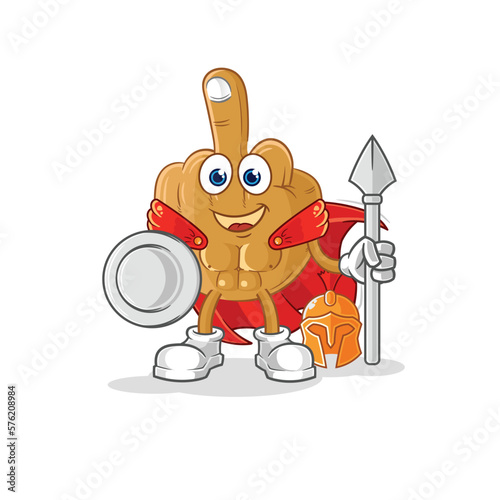 middle finger spartan character. cartoon mascot vector