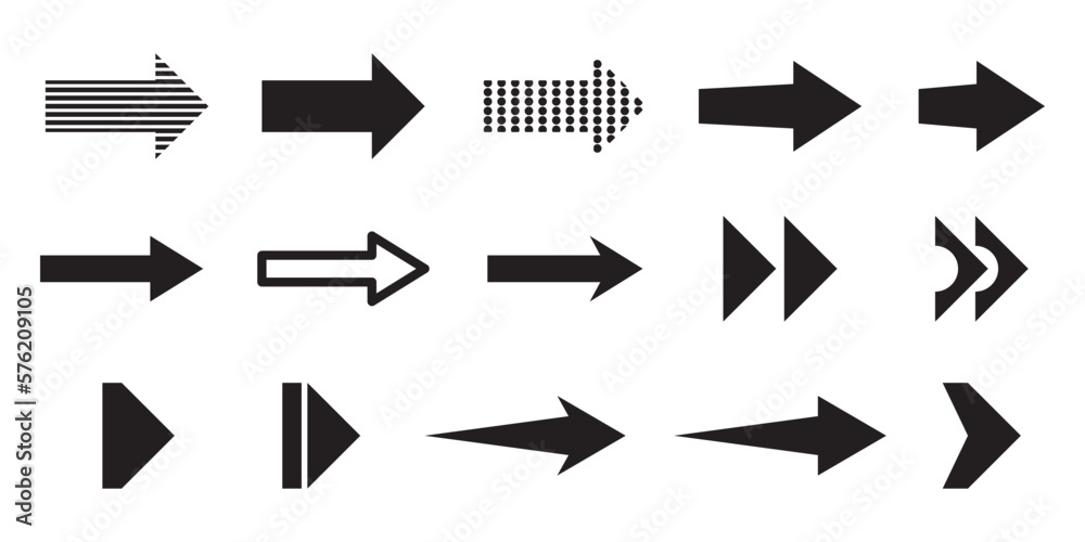 Set of arrows icon black color isolated on white background, vector illustration Set of arrows icon black color isolated on white background, vector illustration