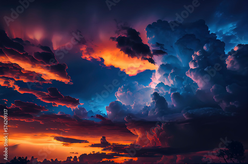 evening sky with blue withe and orange clouds photography