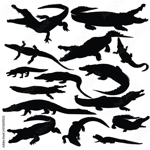 Crocodile silhouette vector set illustration
