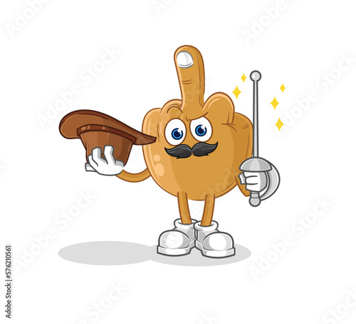 middle finger fencer character. cartoon mascot vector