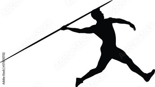 athlete javelin thrower black silhouette on white background photo