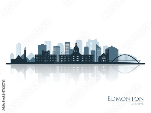 Edmonton skyline silhouette with reflection. Landscape Edmonton, Alberta. Vector illustration. photo