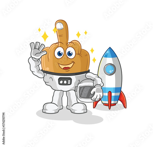 middle finger astronaut waving character. cartoon mascot vector © dataimasu