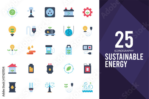 25 Sustainable energy Flat icon pack. vector illustration
