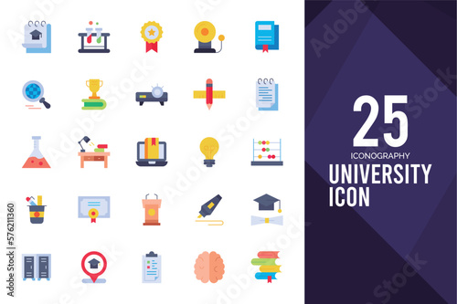 25 University Flat icon pack. vector illustration.