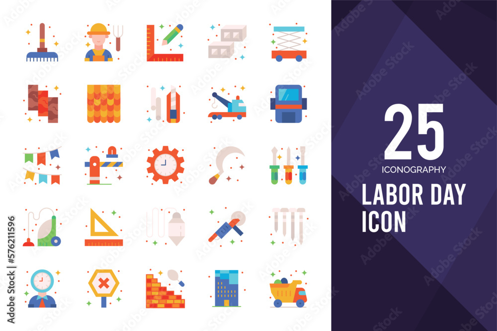 25 Labor Day Flat icon pack. vector illustration.