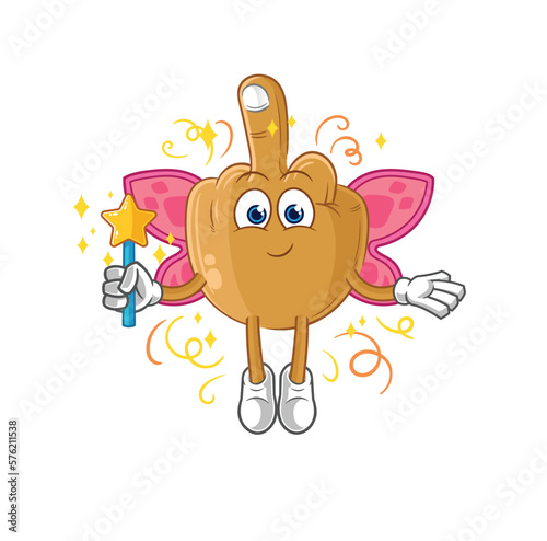 middle finger fairy with wings and stick. cartoon mascot vector