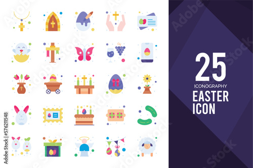 25 Easter Flat icon pack. vector illustration.