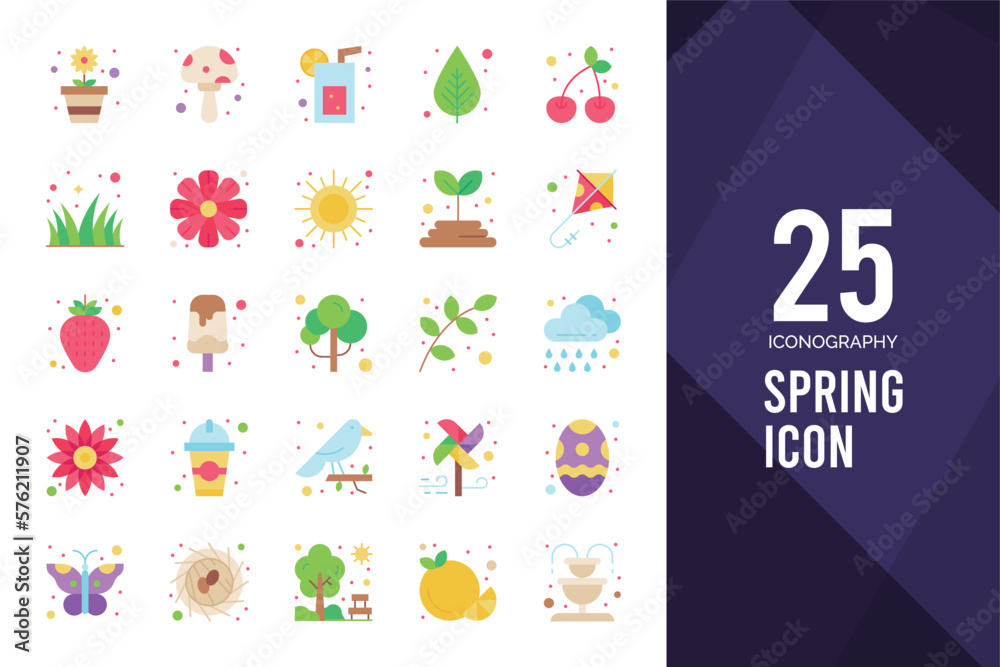 25 Spring Flat icon pack. vector illustration.