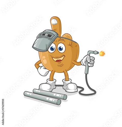 middle finger welder mascot. cartoon vector