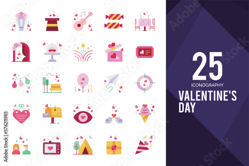 25 Valentine's Day Flat icon pack. vector illustration.