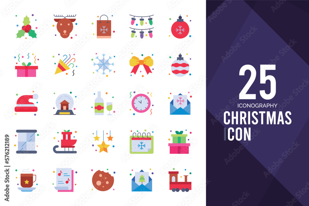 25 Christmas Flat icon pack. vector illustration.
