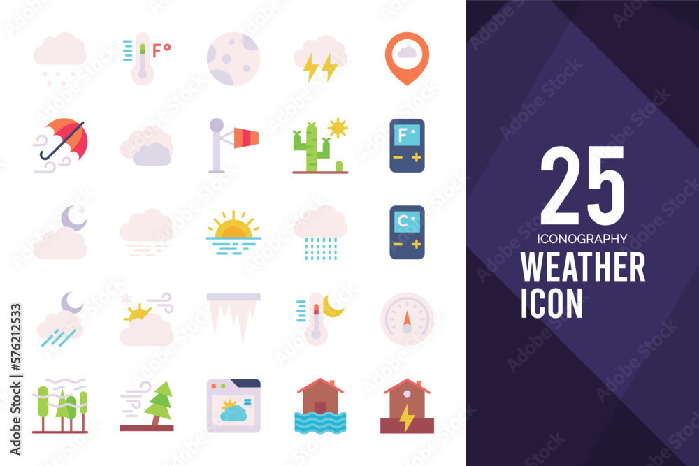 25 Weather Flat icon pack. vector illustration.