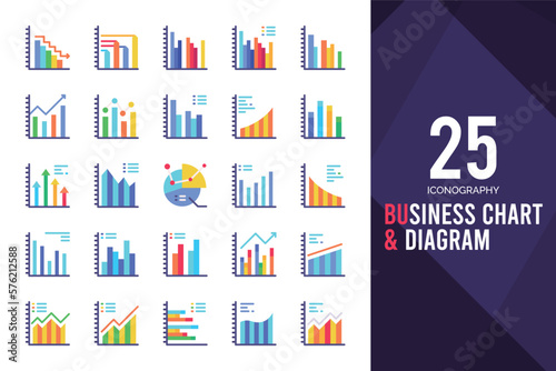 25 Business Chart and Diagram Flat icon pack. vector illustration.