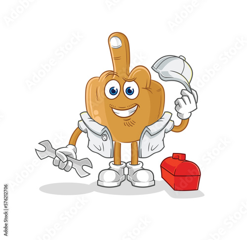 middle finger mechanic cartoon. cartoon mascot vector