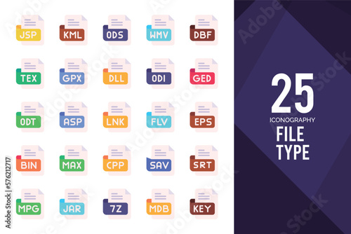 25 File Type Flat icon pack. vector illustration.
