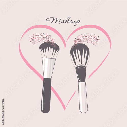 Vector illustration, makeup brushes. The concept of beauty, cosmetics, image and makeup